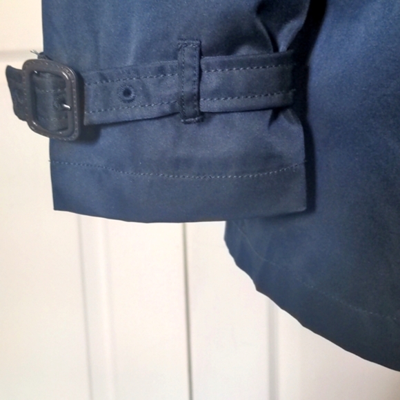 Navy Blue Trench Coat with Faux Leather Trim - Picture 6 of 9